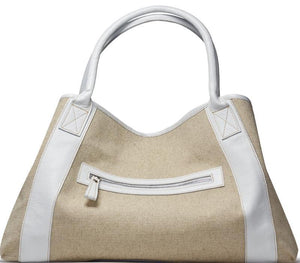 Michelle White Linen/Leather tote bag